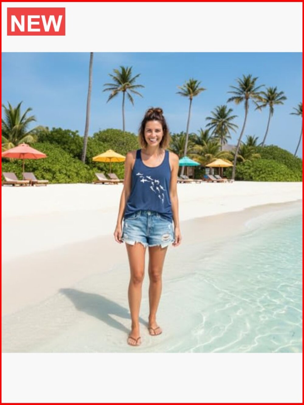 Graphic Racerback Tank Top Women Beach Casual Hawaiian Vacation Cami Sleeveless - Picture 3 of 5